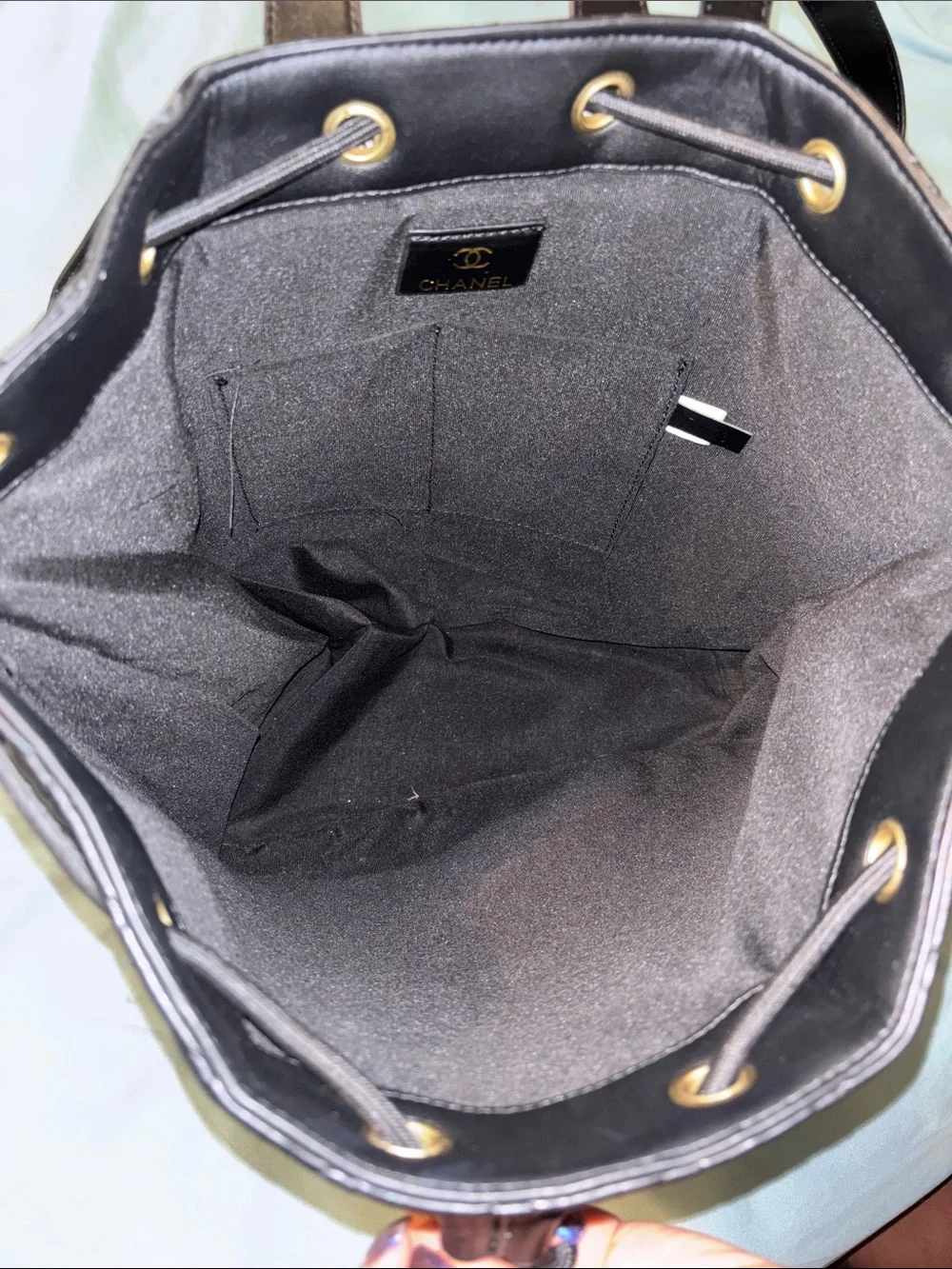 Black Quilted Drawstring Backpack